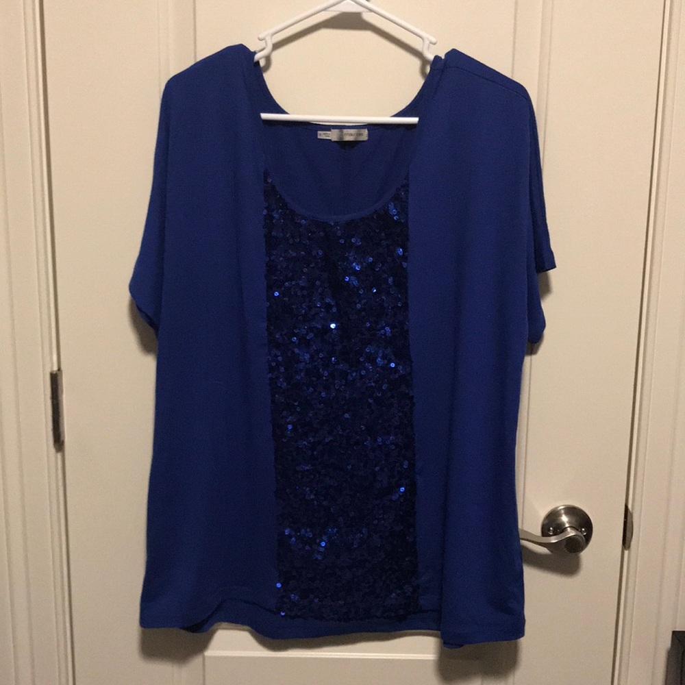 Blue Sequin Front Top